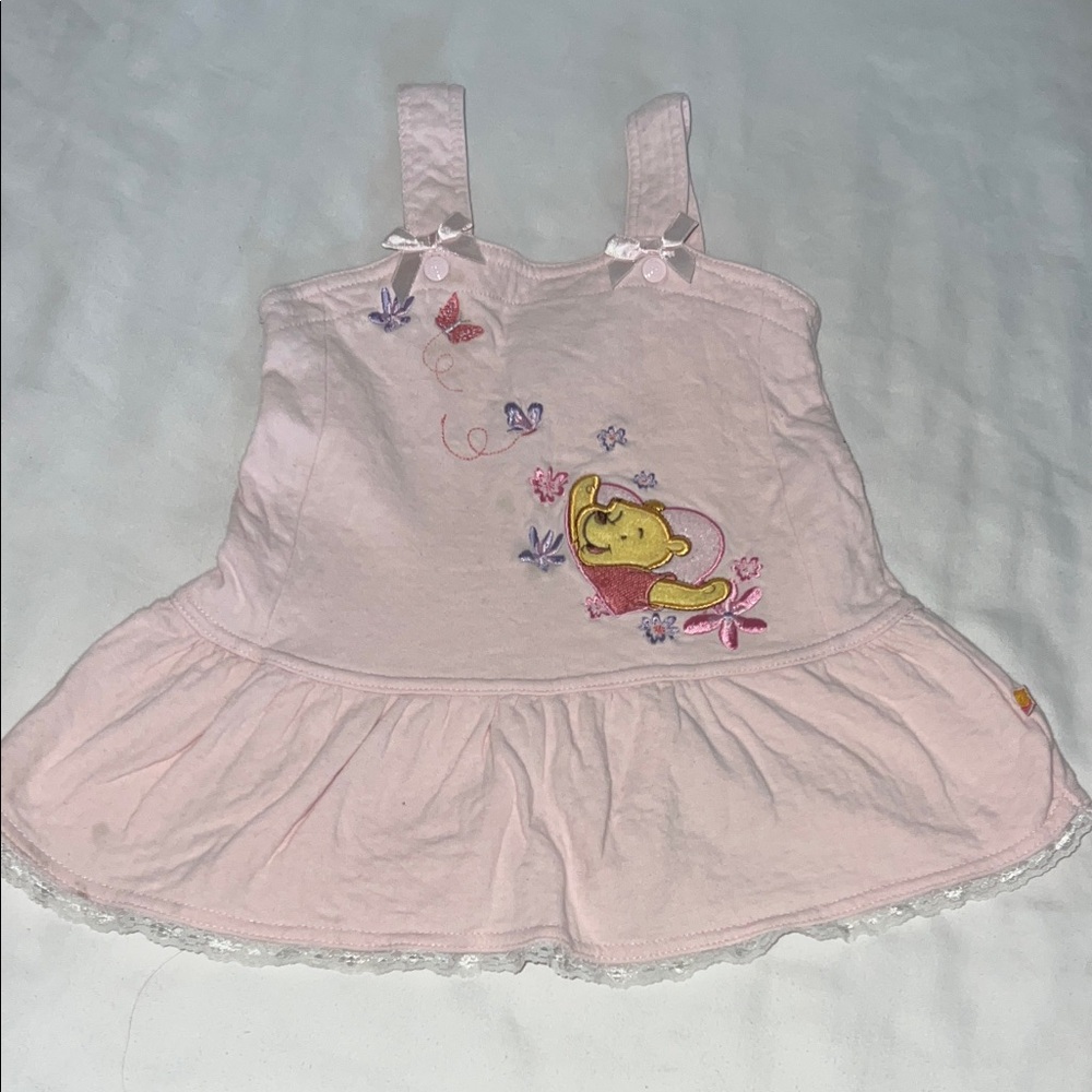 Vintage Pink Winnie the Pooh Top with Lace Trim for Babygirl Size 6-9M